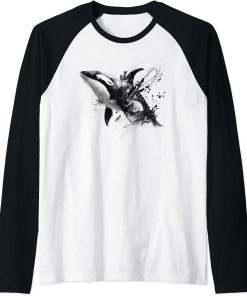 Orca Lover Whale Jumping Raglan Baseball Tee