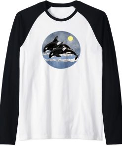 Orca Killer Whale Family Art Retro Style Sea Panda Orcas Raglan Baseball Tee