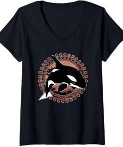 Womens Cute orca and Sunset V-Neck T-Shirt