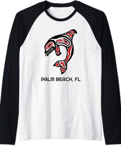 Palm Beach FL Native American Indian Orca Killer Whales Raglan Baseball Tee