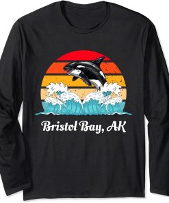 Vintage Bristol Bay AK Distressed Orca Killer Whale Art Long Sleeve T-Shirt