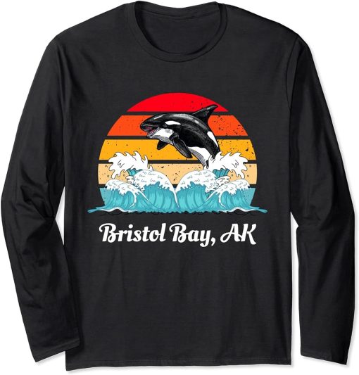 Vintage Bristol Bay AK Distressed Orca Killer Whale Art Long Sleeve T-Shirt